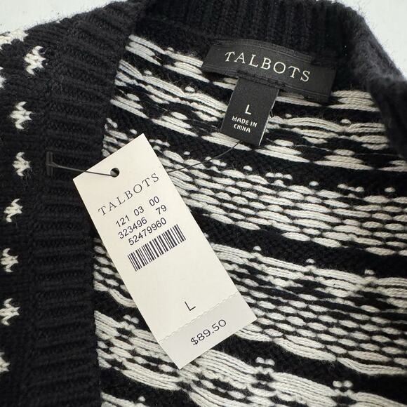 Talbots Nordic Knit Sweater Women's Large Black White Fair Isle Winter Holidays - Picture 6 of 11